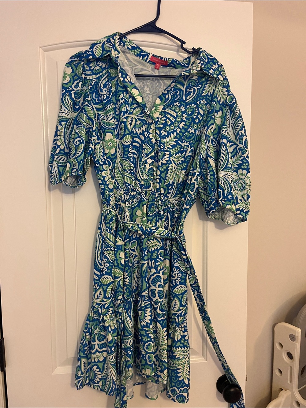 Flying Tomato Blue and Green Floral Mini Shirtwaist Dress